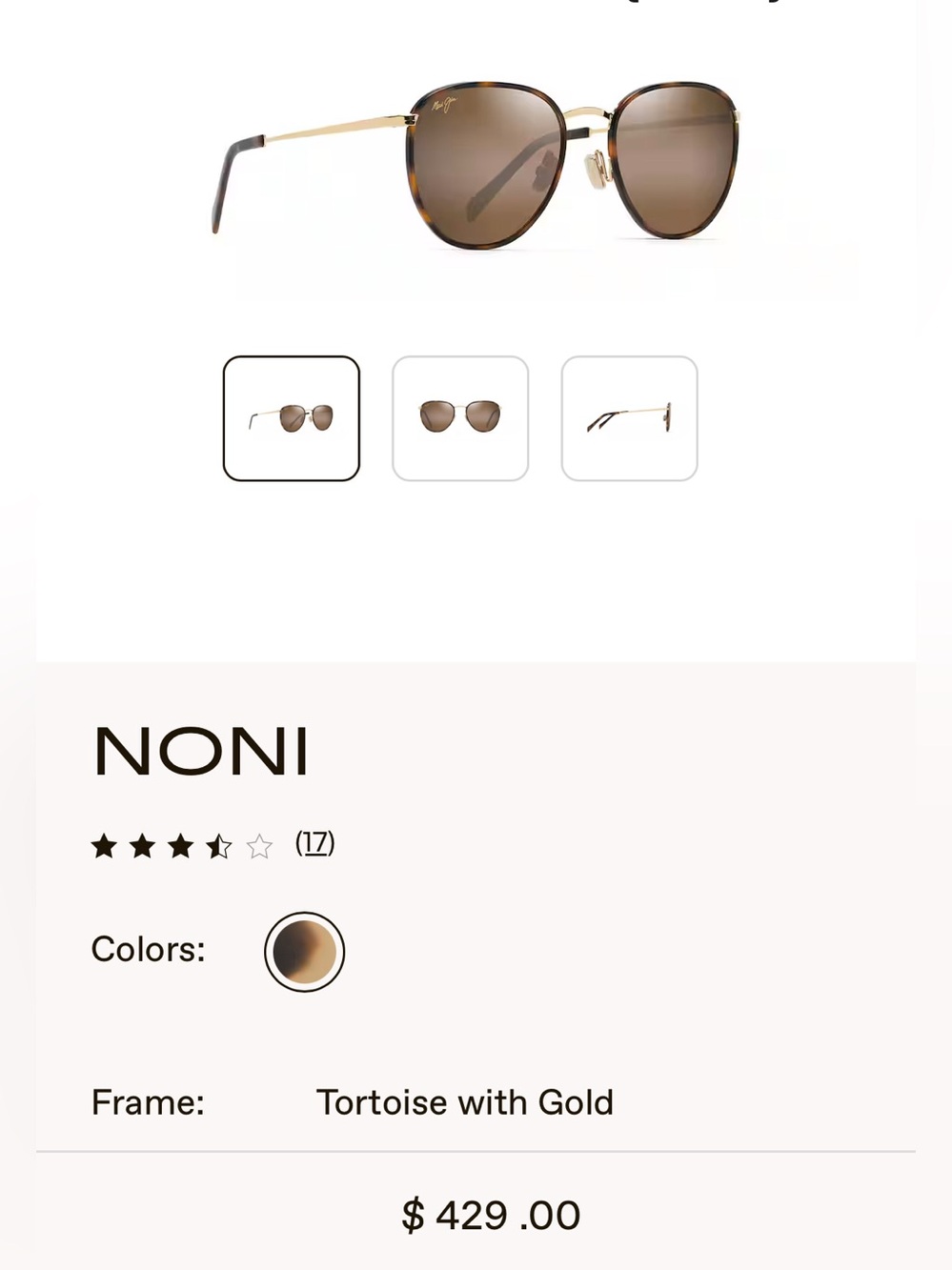 Maui Jim Noni Tortoise Frame with Gold Temples and Brown Lenses